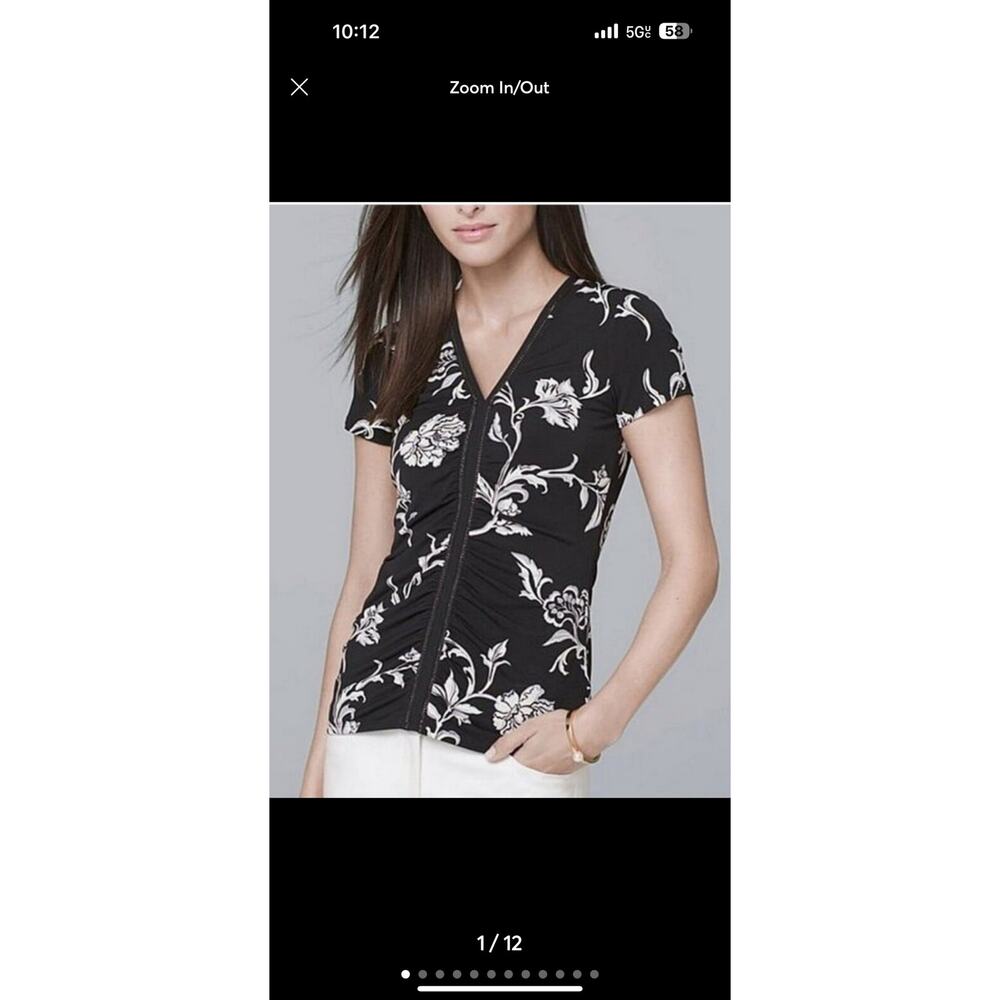 WHBM MJ Cap Sleeve Chain Link Black Floral Blouse - Size Large